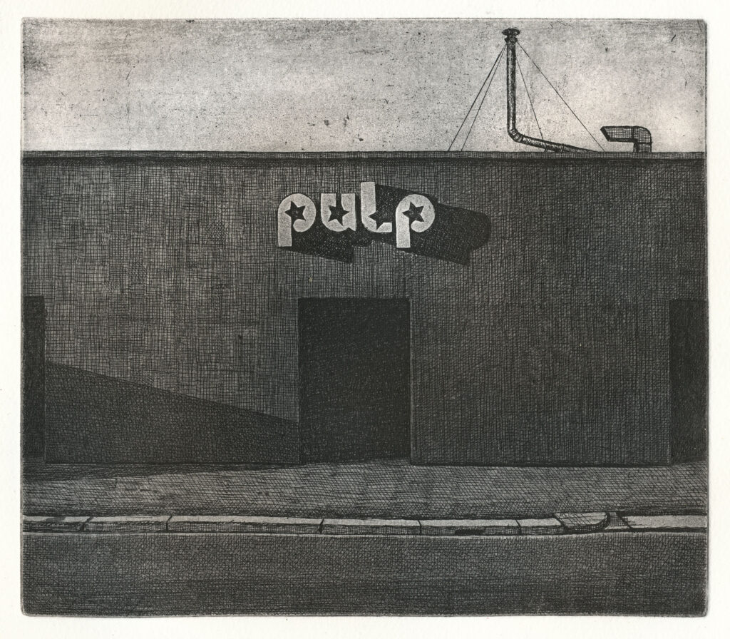 Pulp Club 2015, etching and aquatint, edition of 20. Hand signed and numbered by the artist. Printed on Hahnemühle paper 350 gsm. Plate size cm 17×19, paper size cm 38×42,5